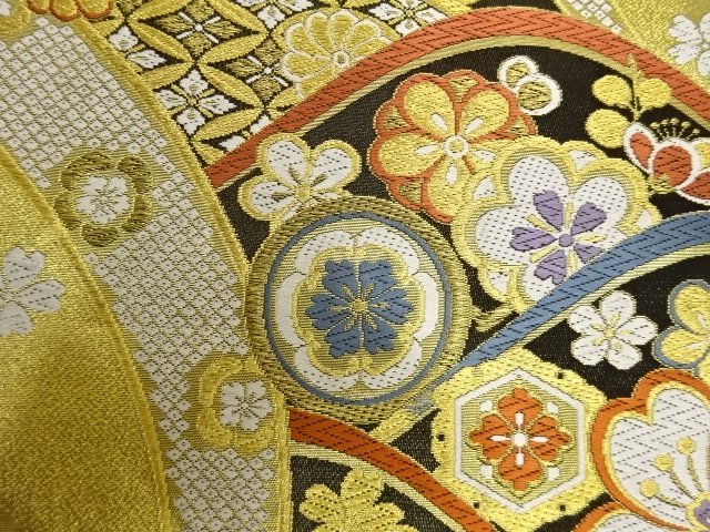  未使用品　変わり青海波に花模様織り出し　振袖用袋帯
